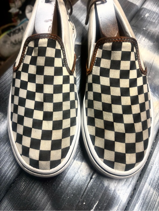 Vans Shoes - Vans black and white checkerboard slip-on sneakers womens 9.5 good Conditions